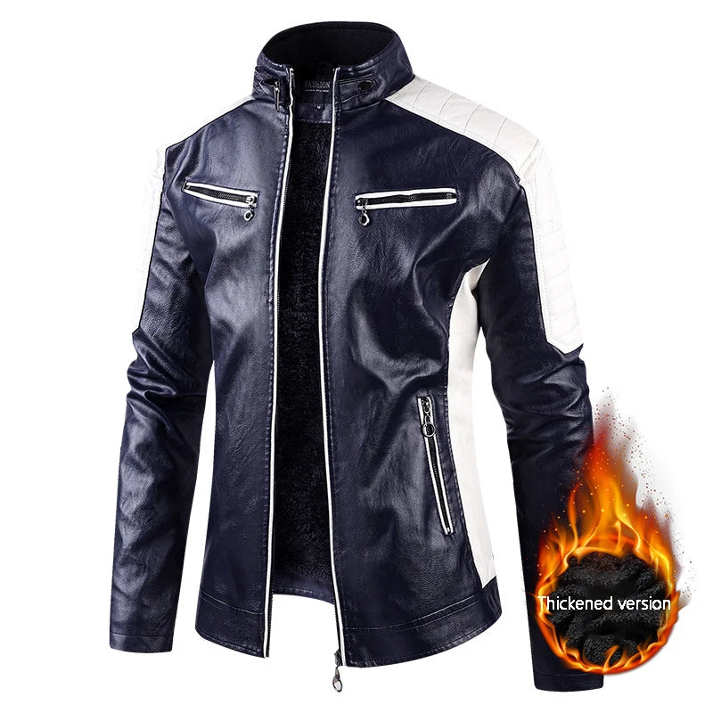 Men's Slim Fit PU Leather Motorcycle Jacket with Stand-Up Collar - Lightweight Casual Outerwear