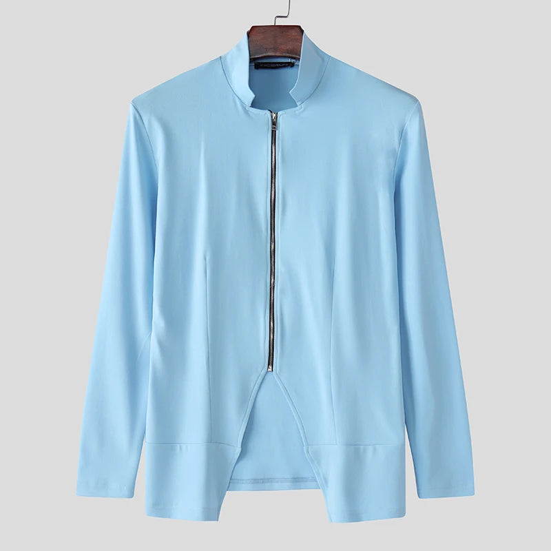 INCERUN Men's Slim Fit Zipper Stand Collar Sweater
