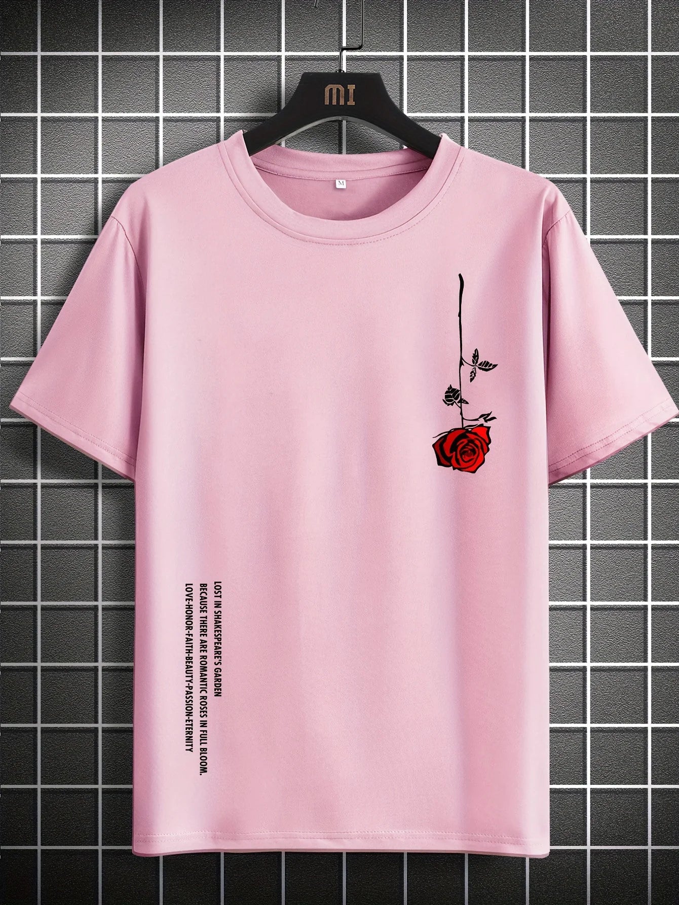 Men's Slim Fit Casual T-Shirt – 100% Cotton Rose Print Short Sleeve Round Neck Tee