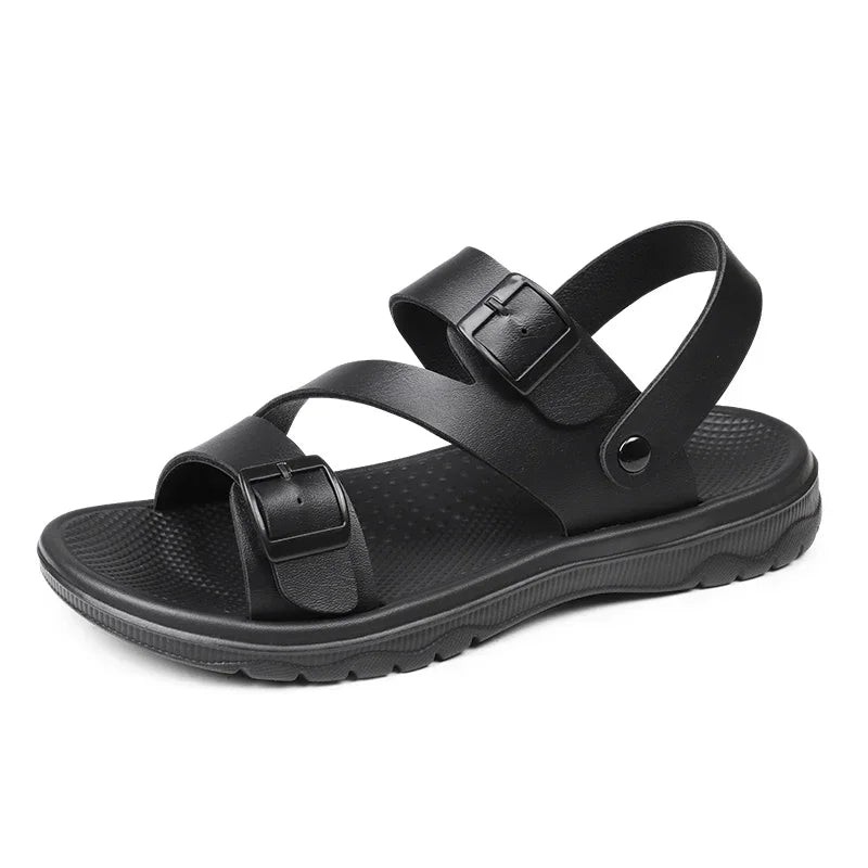 Men's Casual Faux Leather Sandals - Non-Slip, Breathable Roman Slippers