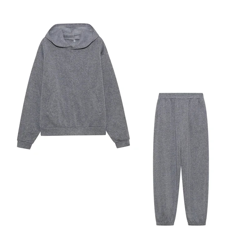 Women's Thickened Long-Sleeve Hoodie and Drawstring Pants Set