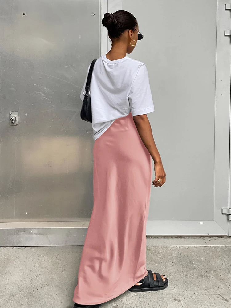 Women's Satin High Waist Pencil Skirt – Slim Fit Maxi Skirt