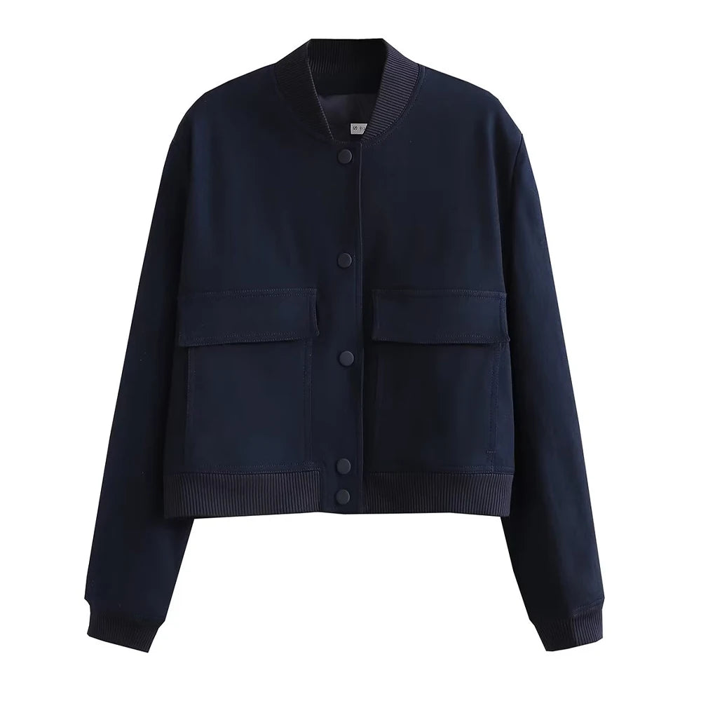 TRAF Long Sleeve Women's Front Button Jacket with Vintage Style and Pockets