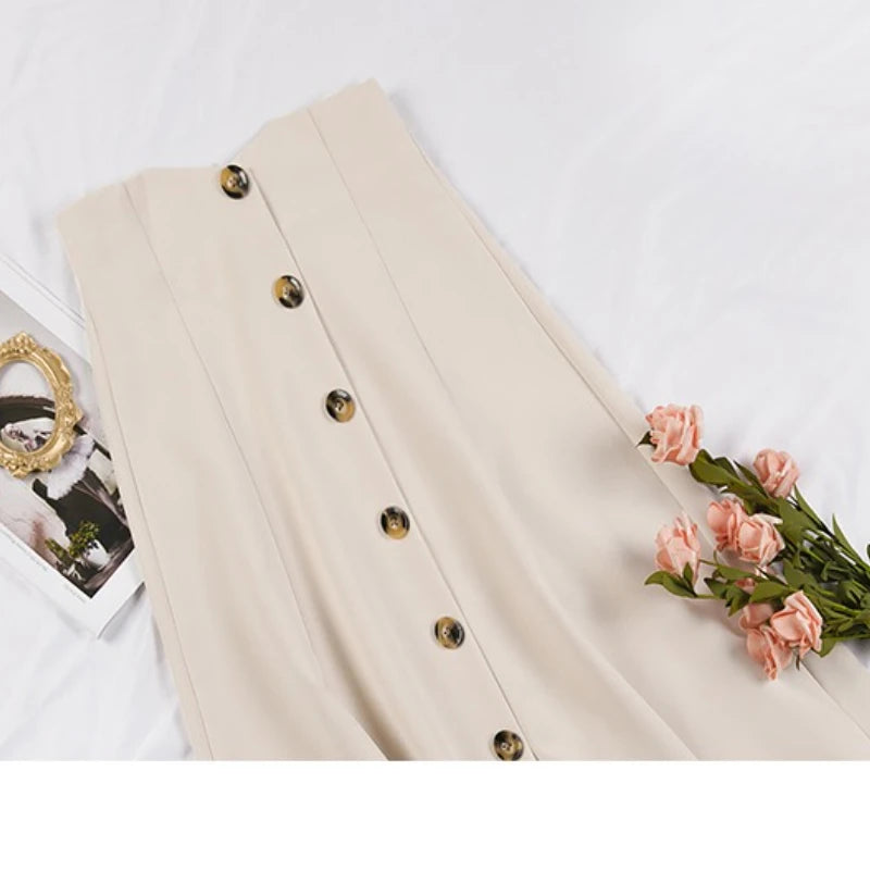 Women's High Waist Vintage Maxi Skirt – Button-Up & Loose Fit