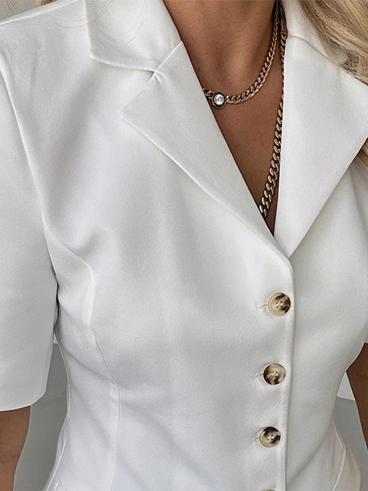 Slim Fit Women's Casual Short Sleeve Button-Up Jacket