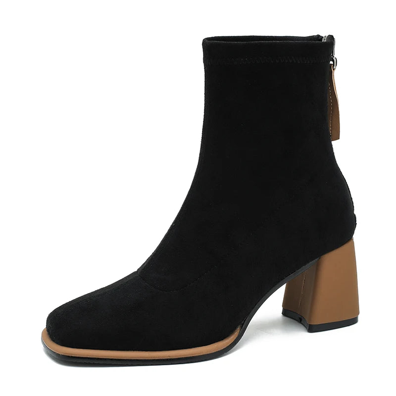 Women’s Ankle Boots with Zippers & Thick Heels