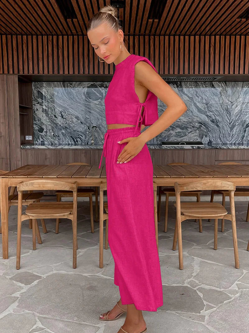 Women's Linen Crop Top and Pant Set