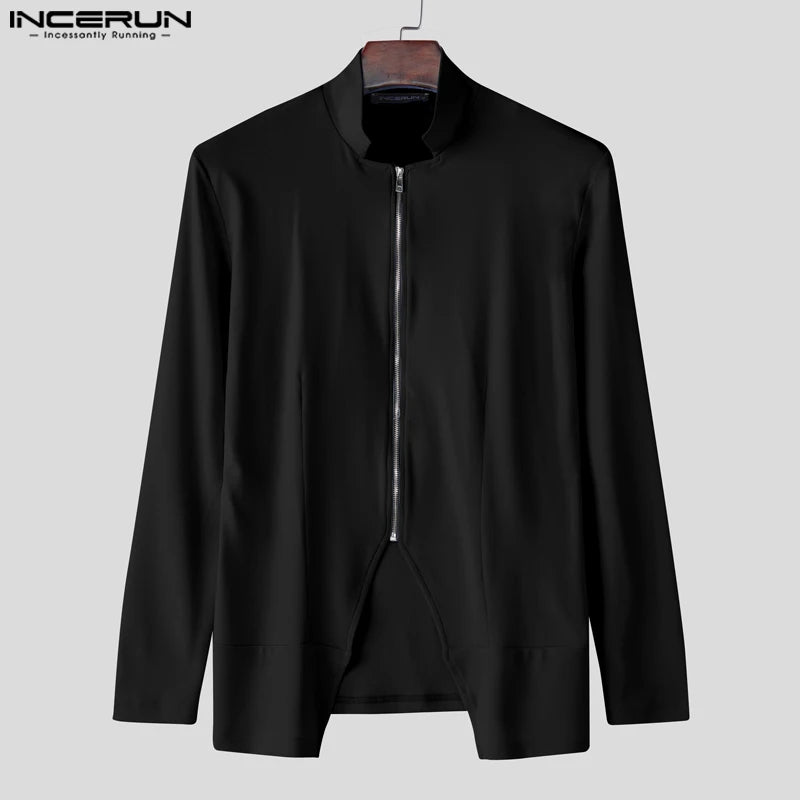 INCERUN Men's Slim Fit Zipper Stand Collar Sweater