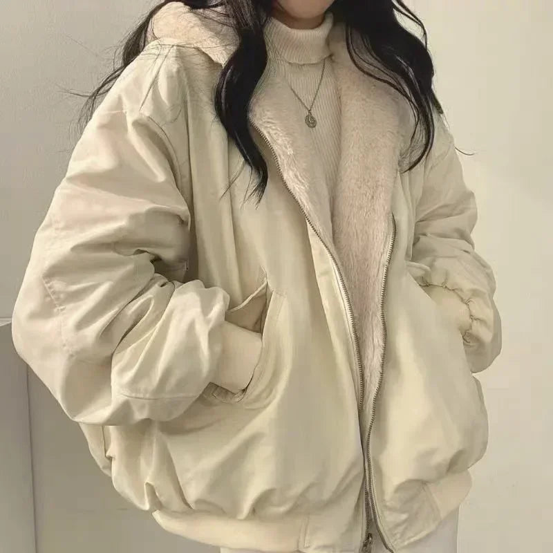 Women's Plus Size Thick Parka Jacket – Casual Oversized Zip-Up Hooded Double-Sided