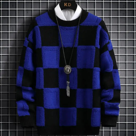 Men's Korean Style Thick Checkered Sweater