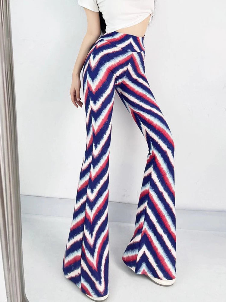 Women's Slim High Waist Striped Flare Pants