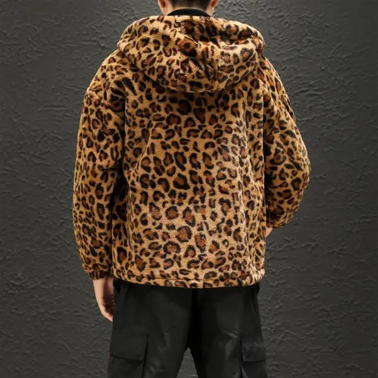 Men's Leopard Print Hooded Zipper Jacket