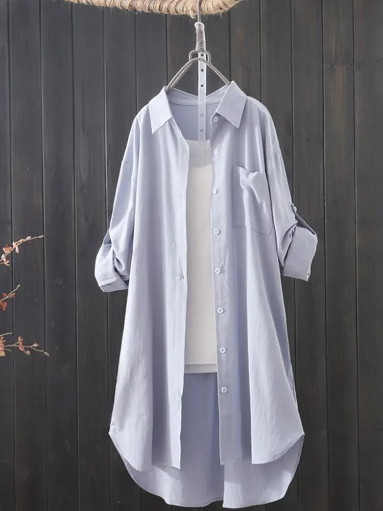 Women's Loose Midi Long Sleeve Shirt