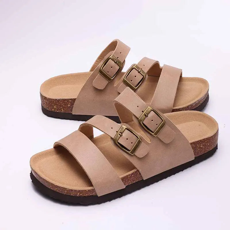 Women's Classic Suede Slippers with Double Buckle
