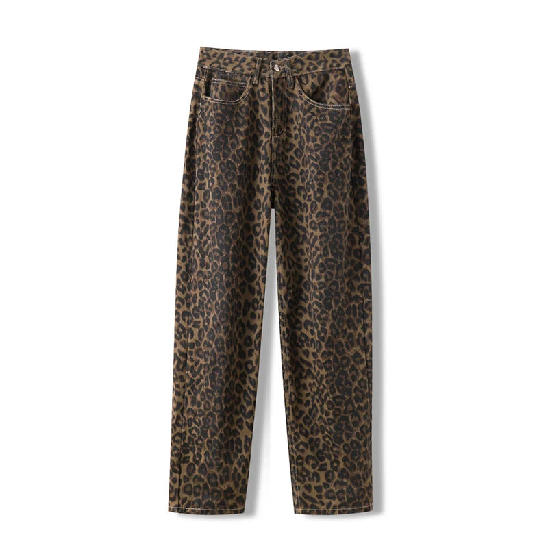 Tan Leopard Print Wide-Leg Pants for Women - Oversized Style Pants