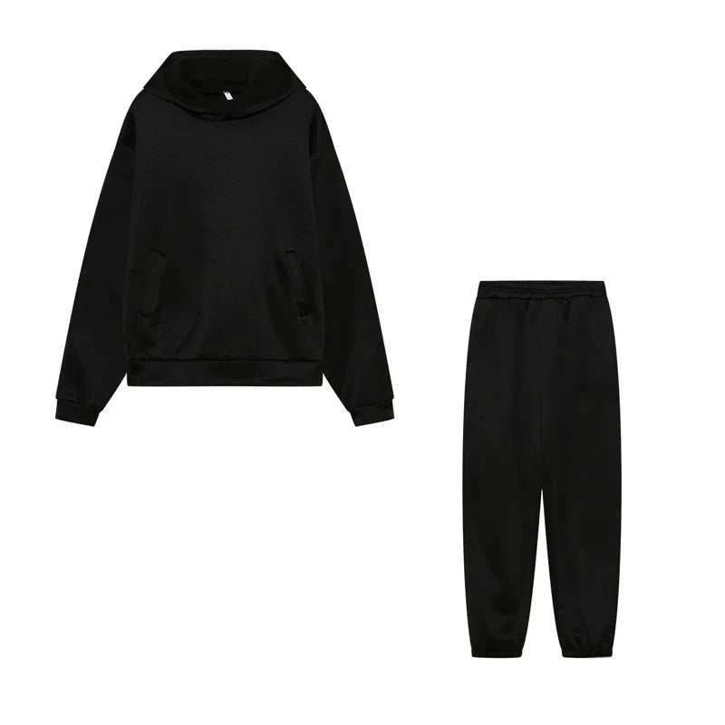 Women's Thickened Long-Sleeve Hoodie and Drawstring Pants Set