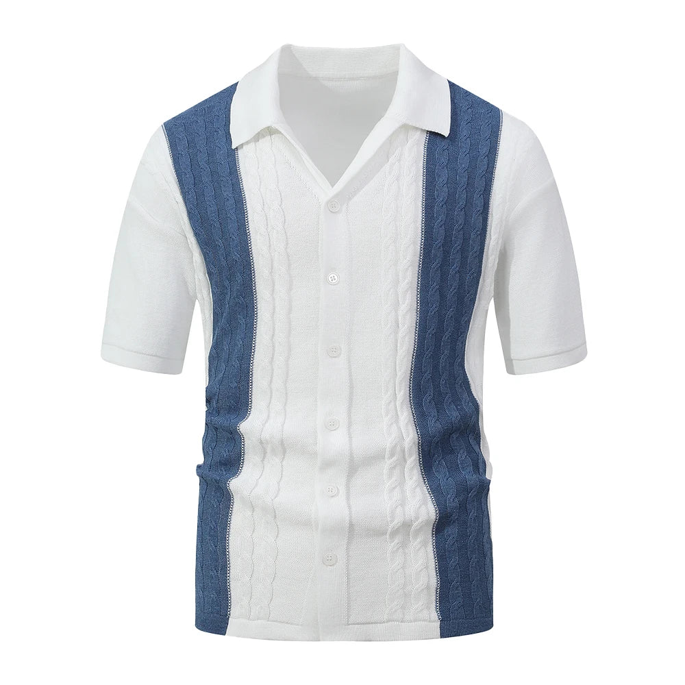 Men's Knit Lapel Polo Shirt – Stylish Striped Design, Light Luxury & Breathable Fabric