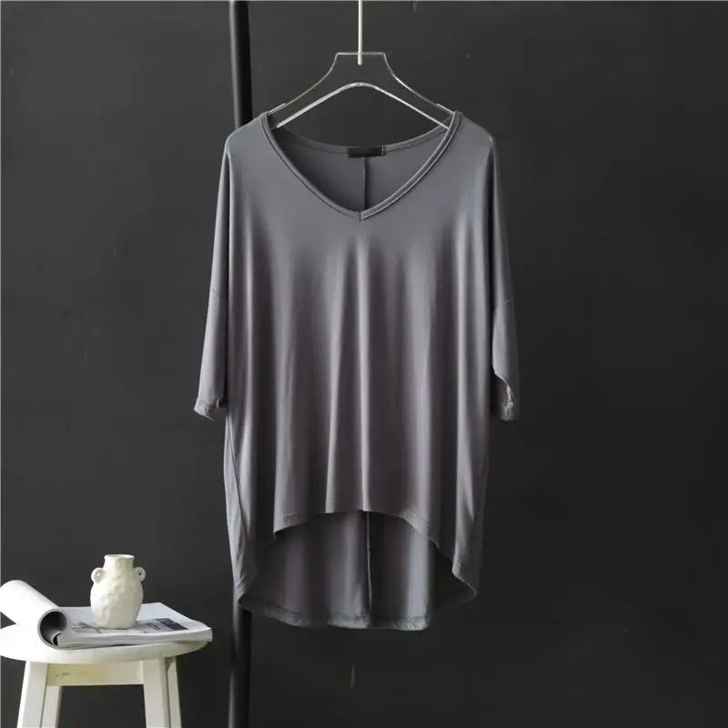 Women's V-Neck Asymmetrical Loose-Fit Casual Blouse