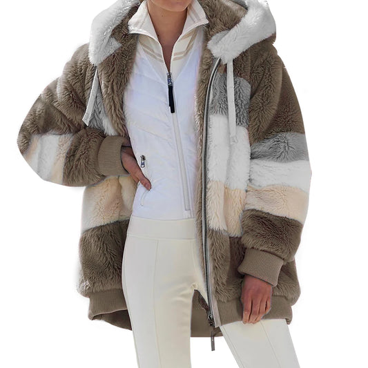 Oversized Hooded Plush Jacket for Women - Winter Outwear
