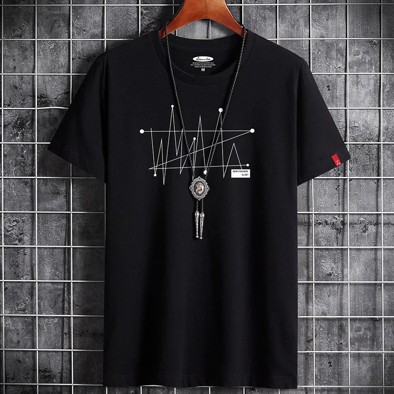 Men's Patterned T-Shirt - Loose Fit, 100% Cotton