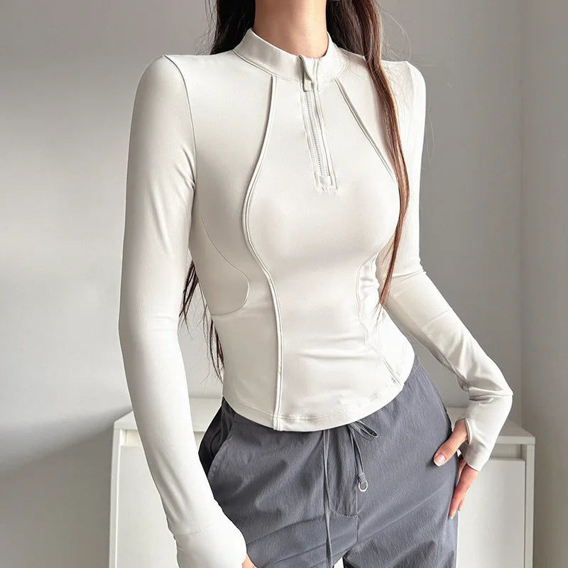 Women's Long Sleeve Stand Collar Sports Half-Zip Sweater Jacket