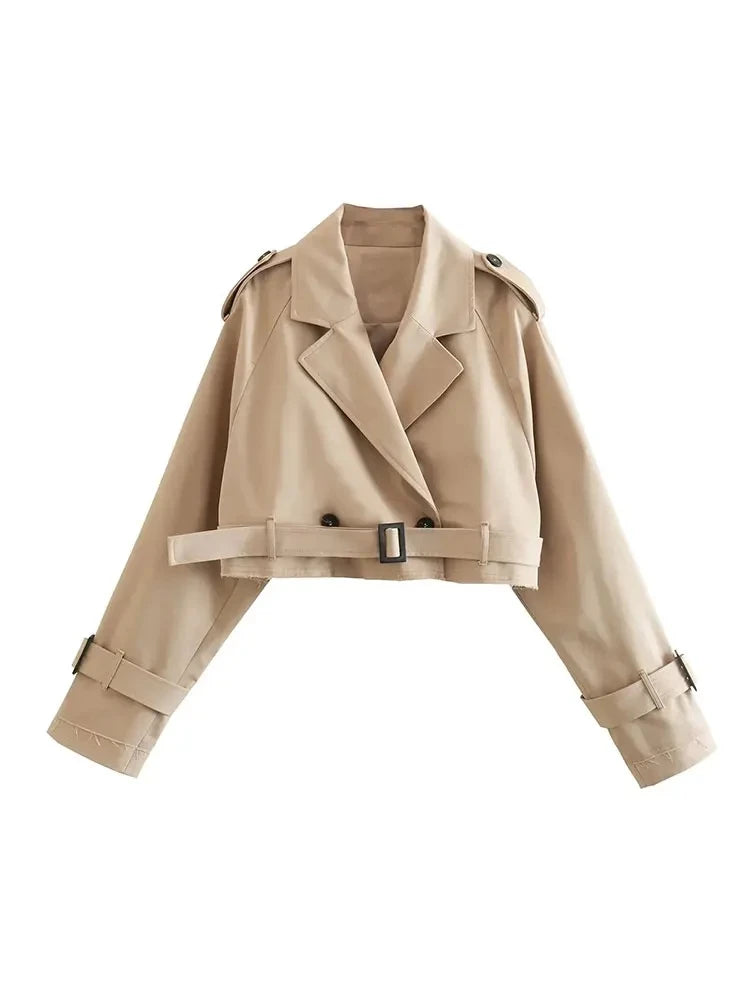 Women's Cropped Trench Coat with Belt