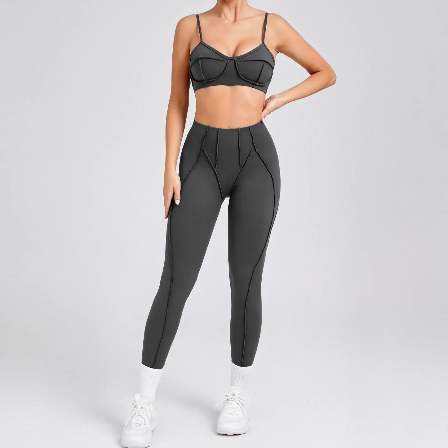 Women's Seamless 2-Piece Yoga Set - High-Waist Leggings and Bra for Fitness & Activewear