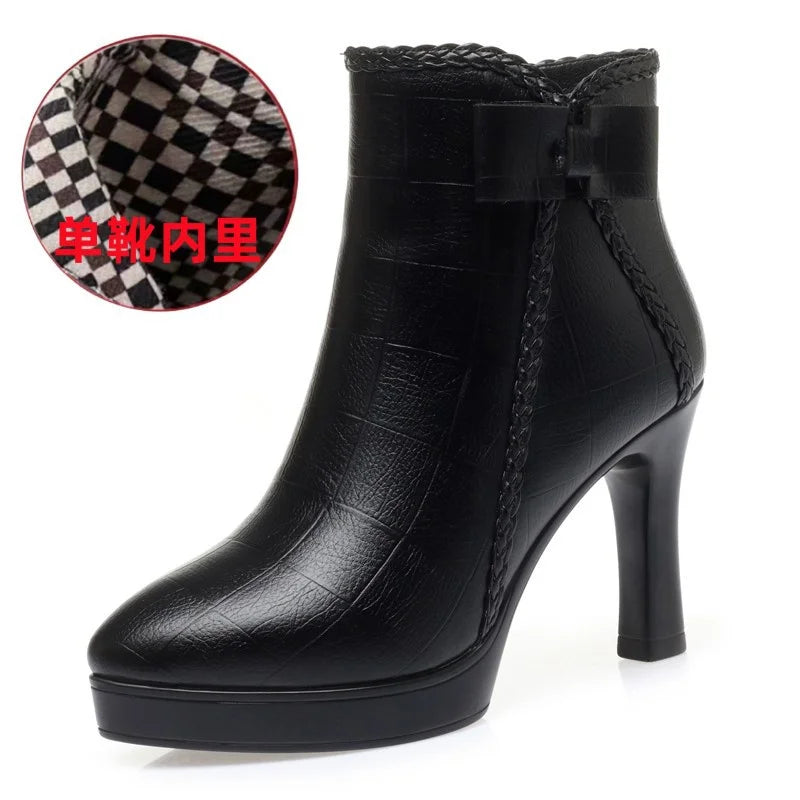 Velvet Stiletto Heel Ankle Boots for Women with Platform and Pointed Toe