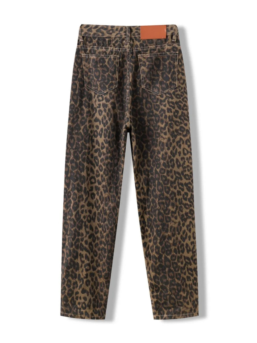 Tan Leopard Print Wide-Leg Pants for Women - Oversized Style Pants