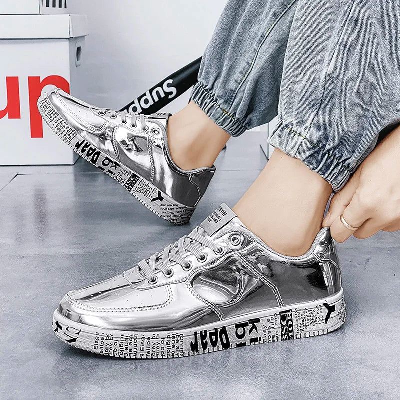 Premium Glossy Lace-Up Sneakers for Men