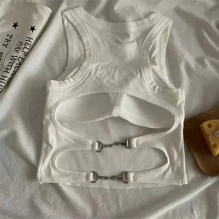 Women’s Casual Backless Sports Tank Top with Built-In Bra Pad