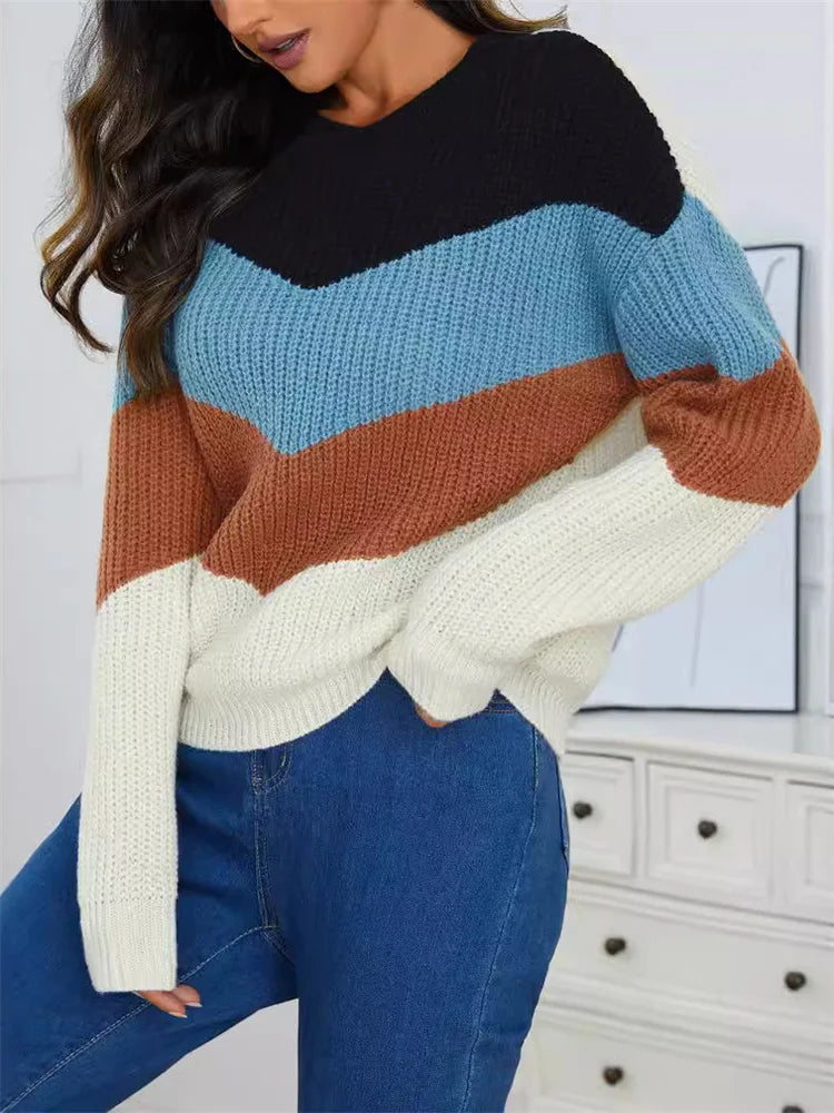 Women's Long Sleeve Striped Knit Sweater