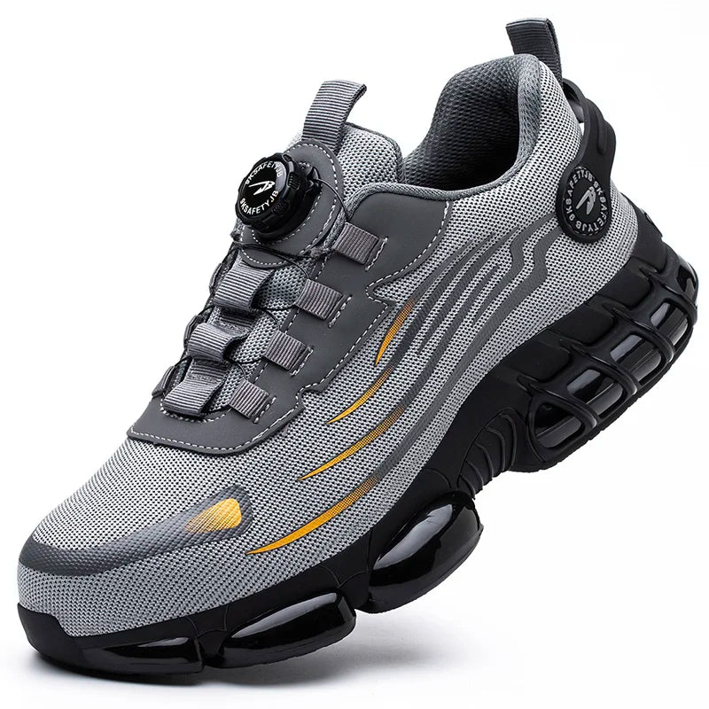 Rotating Button Men’s Anti-Puncture Protective Sneakers – Durable, Comfortable Work Shoes for Men