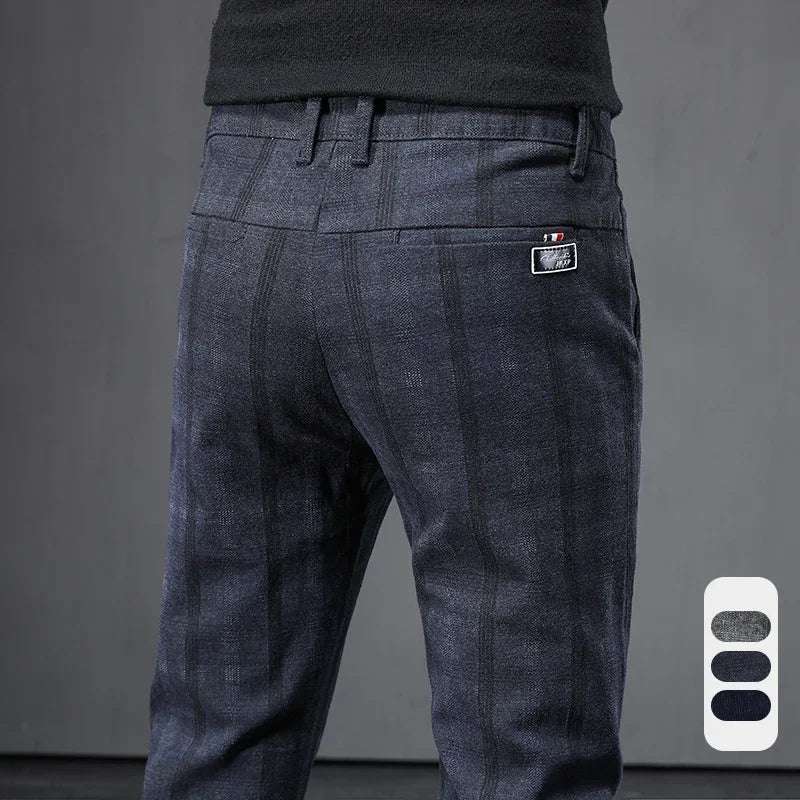 Men's Slim Fit Elastic Waist Brushed Plaid Pants
