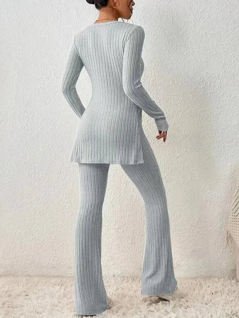 Women's Casual Two-Piece Knit Sweater and Elastic Waist Pants Set