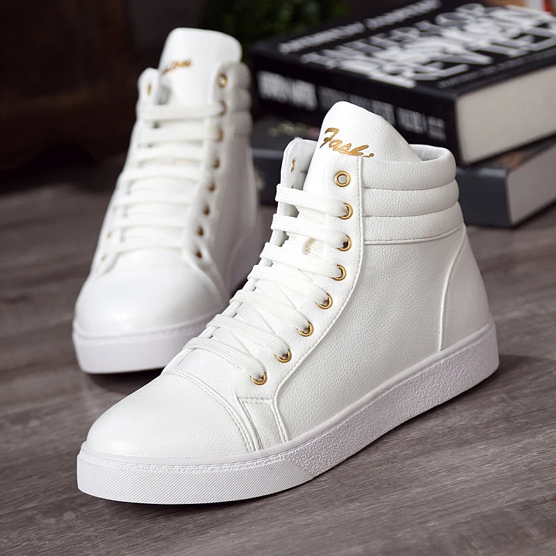 Men's Lightweight High Top Faux Leather Lace-Up Sneakers