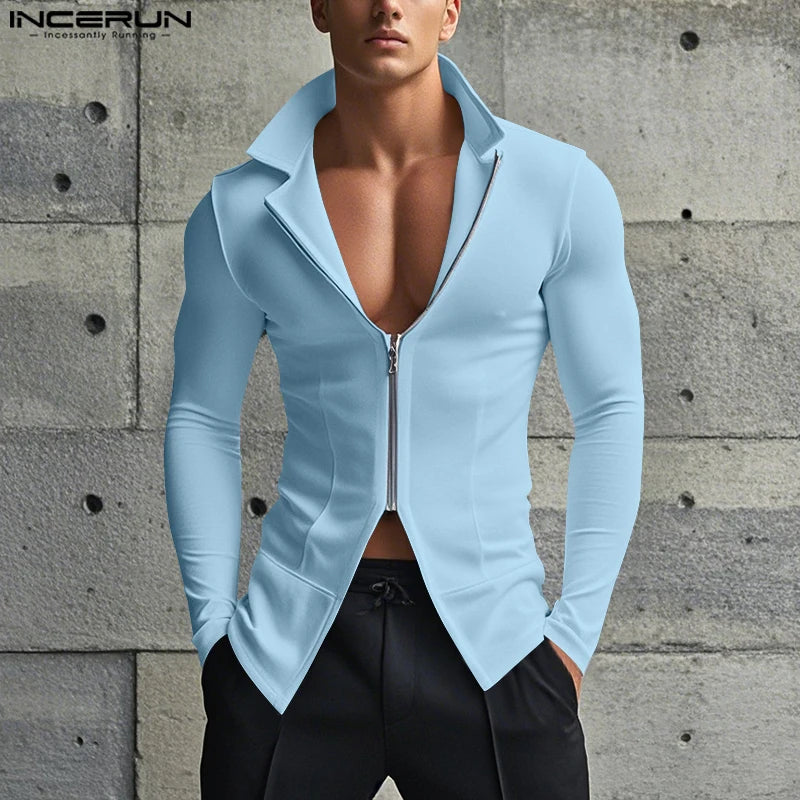 INCERUN Men's slim fit Zipper stand collar sweater