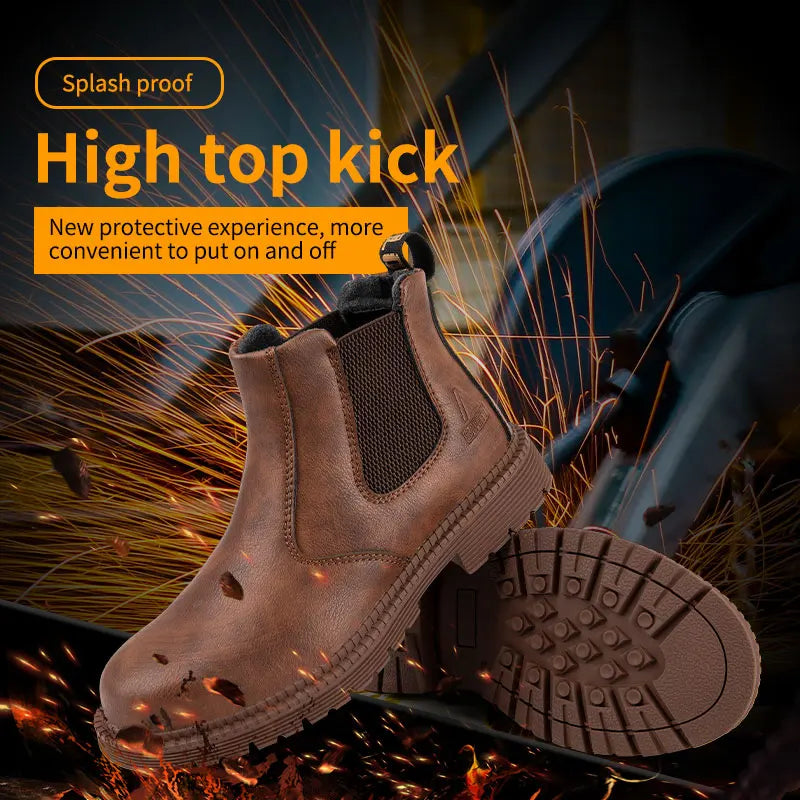 Waterproof Safety Work Shoes for Men - Steel Toe Leather Work Boots with Slip-Resistant Sole