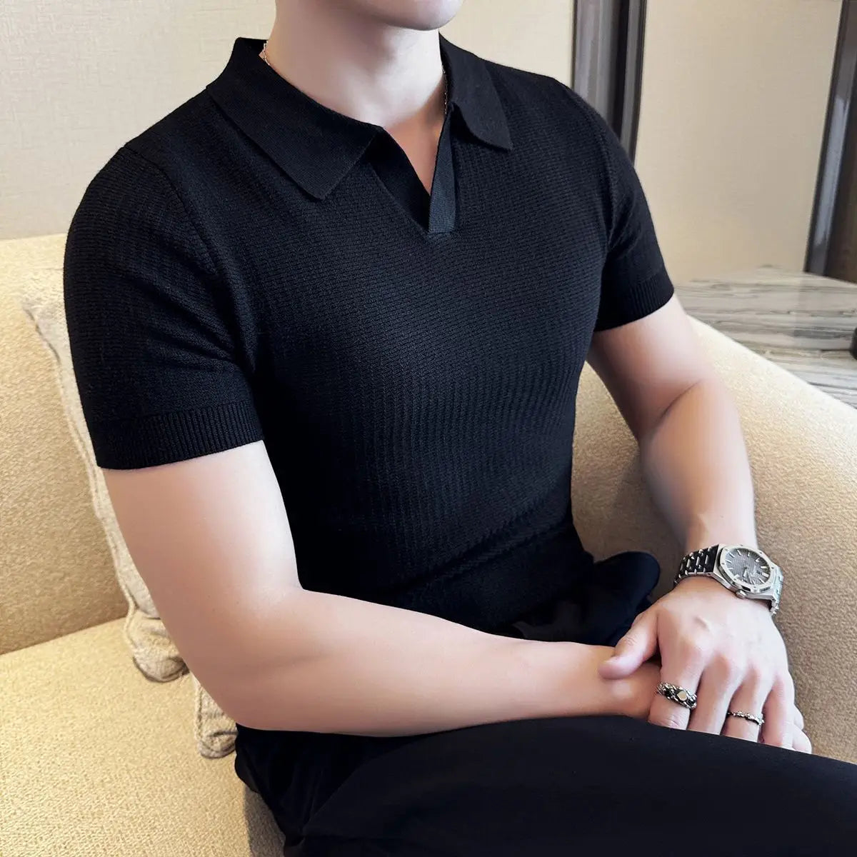Men's Korean Style Slim Fit Polo Shirt – Thin Knit T-Shirt for Men
