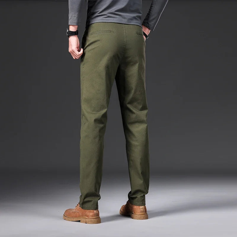 Men's Casual Slim Straight Trousers - 97% Cotton Comfortable Elastic Pants