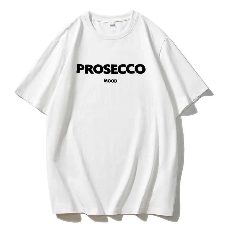 Cotton "Prosecco Mood" Print T-Shirt for Women - Casual Loose Fit Tee by Hirsionsan