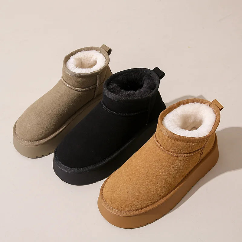 Women's Casual Short Plush Snow Boots in Faux Suede