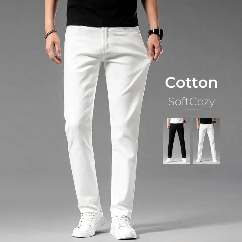Men's Classic Stretch Straight Trousers - 98% Cotton Comfort Fit
