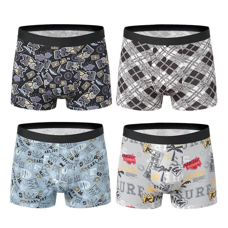 4-Pack Men's Comfortable Hipsters with Assorted Pattern Prints