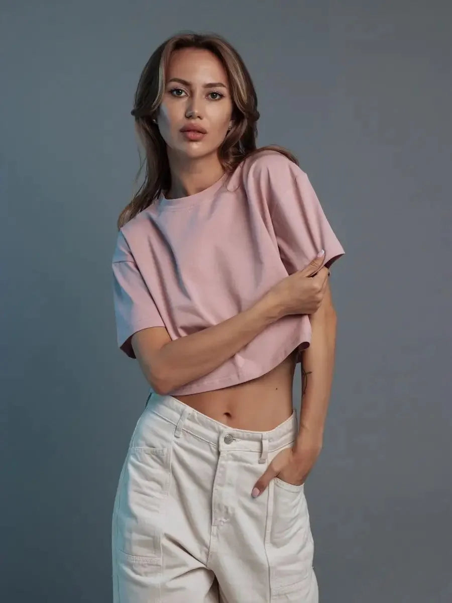 Women's Casual Loose Fit Cotton Cropped T-Shirt