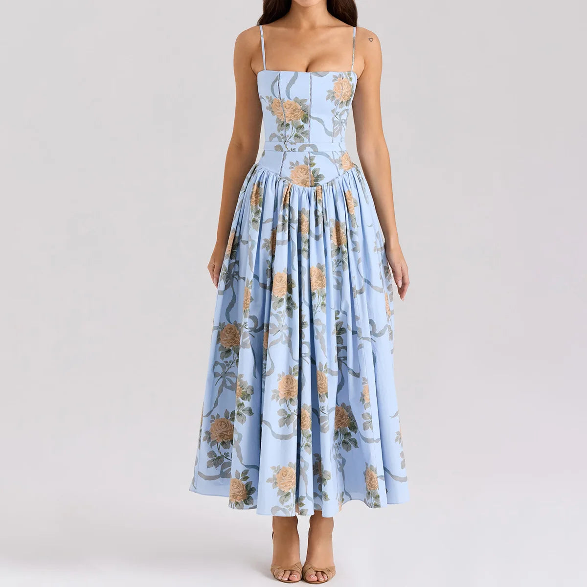 Elegant Women's Midi Dress with Floral Print