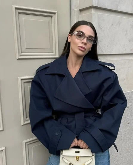 Women's Wool Blend Overcoat with Shoulder Pads