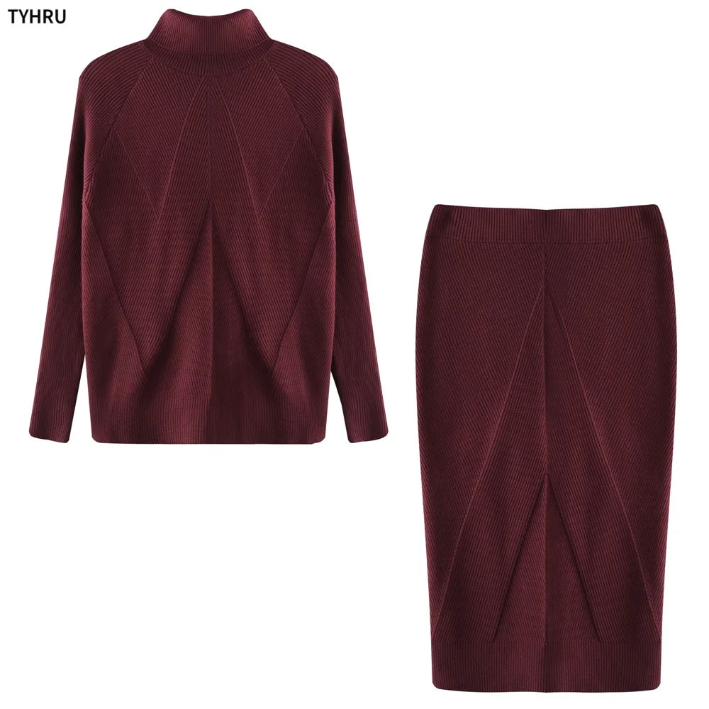 TYHUR Women's Turtleneck Sweater & Slim Skirt Two-Piece Set