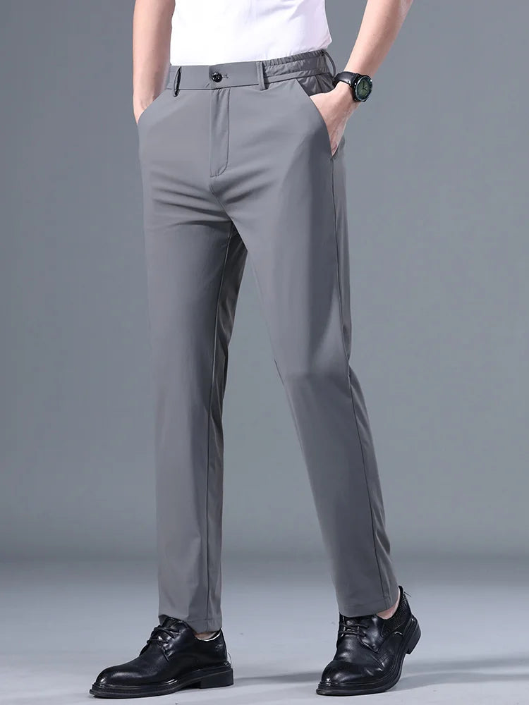 Men's Korean Classic Stretch Trousers with Elastic Waist - Slim Fit