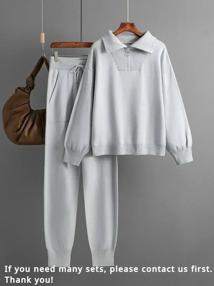 Women's Knitted Sweater and Pants Set - Versatile 2-Piece Outfit